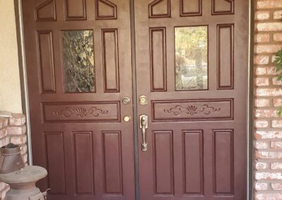 Newly painted front door - sand, paint, refit new glass & new locks